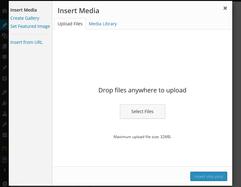 Upload new media into a WordPress page or post
