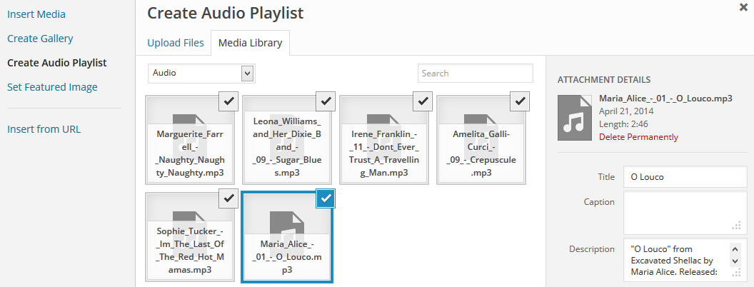 Insert an audio playlist into WordPress 3.9