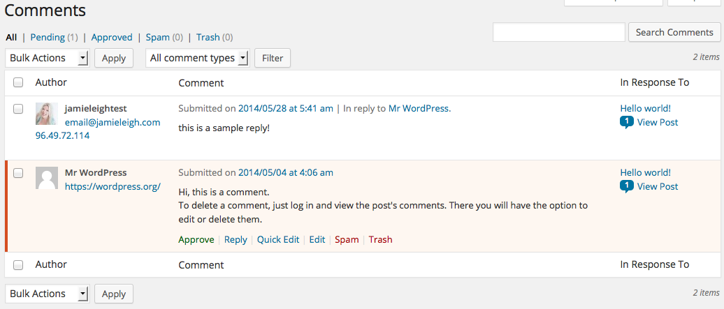 Manage WordPress Comments