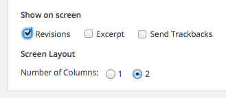 How to show revisions in WordPress Screen Options