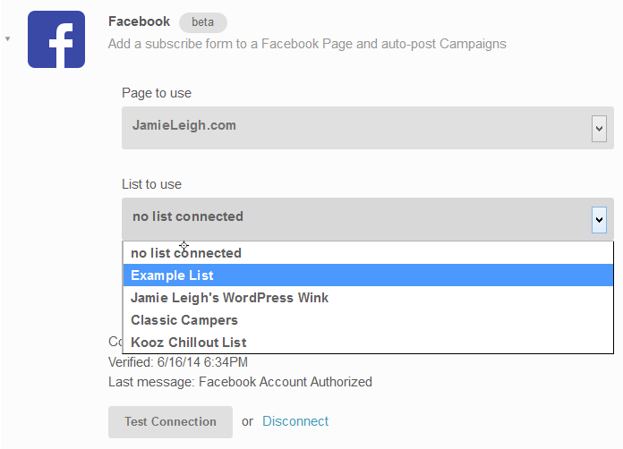 Add a MailChimp signup form to your Facebook page - choose the right list!