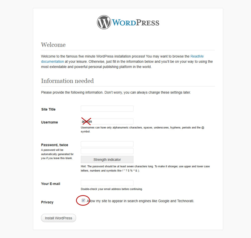 install WordPress final setup script