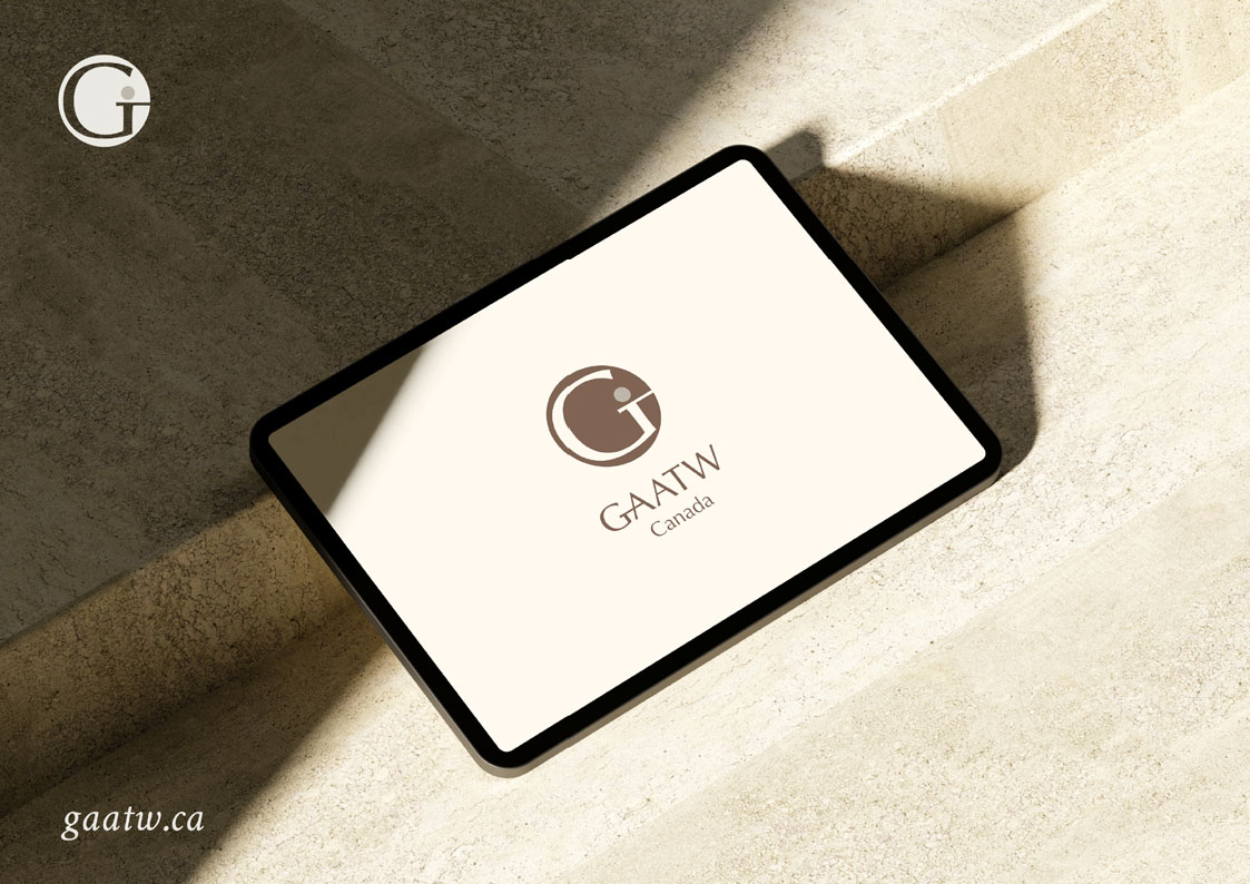 GAATW brand strategy and logo design in an iPad mockup