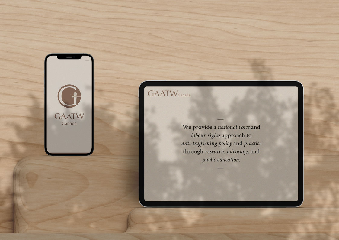 GAATW brand strategy and logo design in an iPad and iPhone mockup